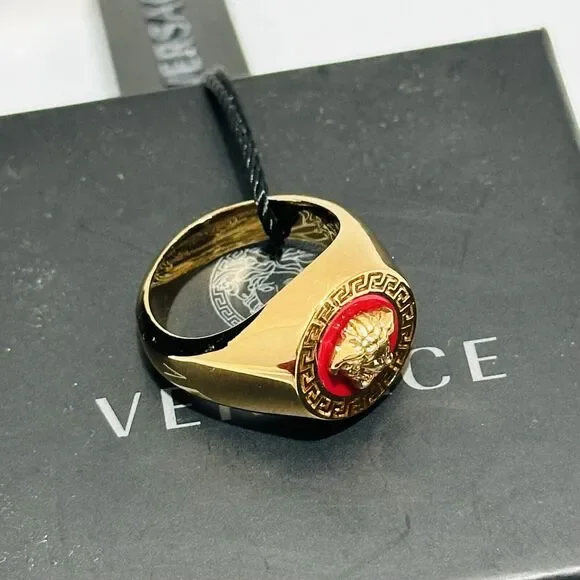 NIB Versace Ring Size IT 13/ US 6 Icon Medusa Head Greca Engraved Gold Tone
